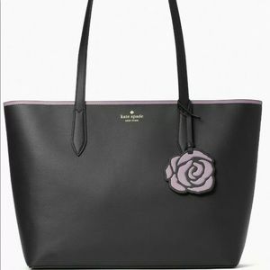 Kate Spade Patti Black Smooth Leather Tote Flower Dangle